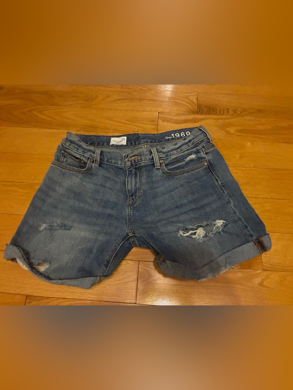 GAP Blue Distressed Rolled-Hem Denim Cutoff Shorts
